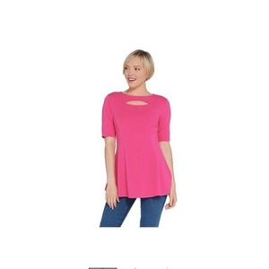 New! Isaac Mizrahi Cut Out Neck Peplum Tunic Top